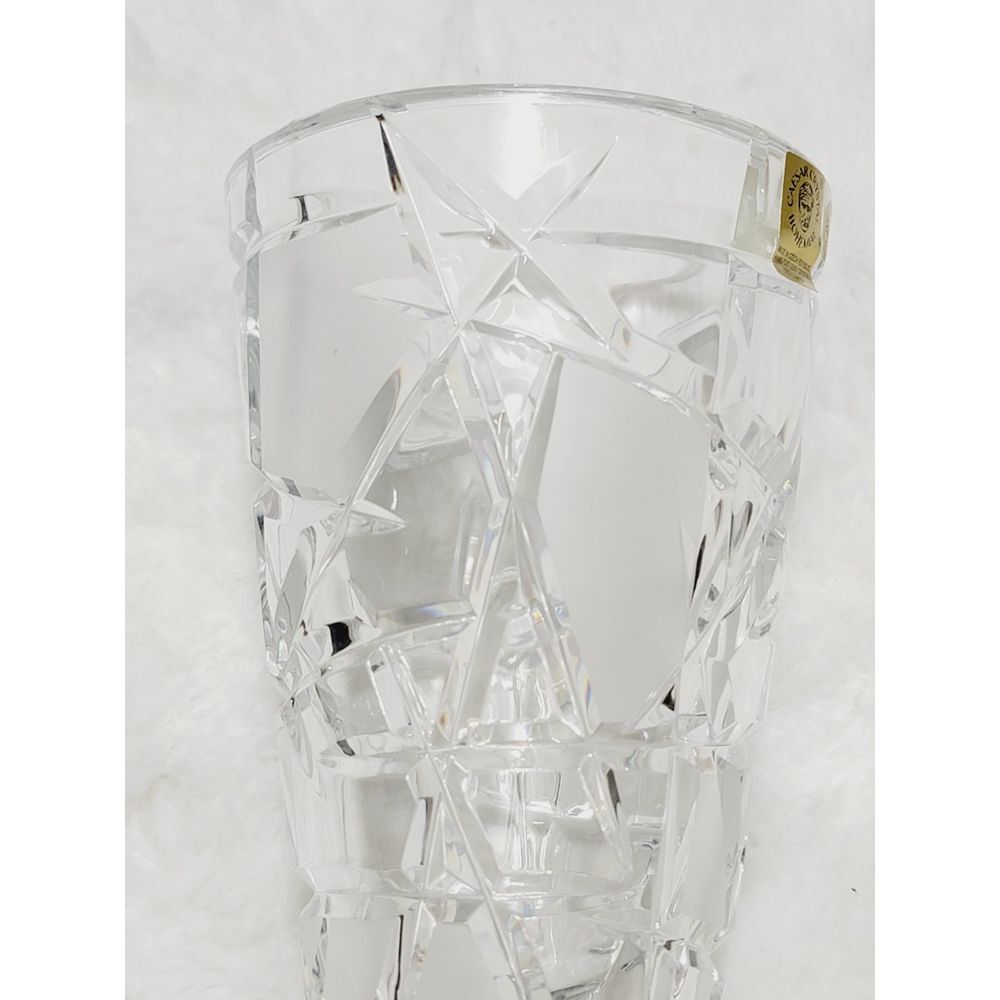 Caesar Crystal Bohemiae Hand Cut Lead Crystal Miter Vase 6.5" Karel Rosa Signed - Picture 8 of 13